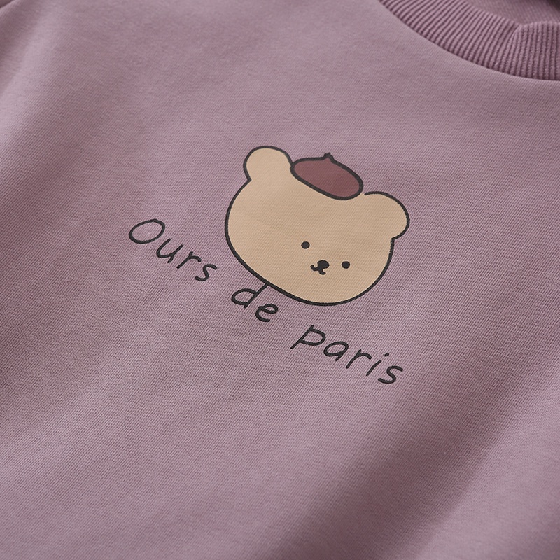 Bộ Áo Liền Quần Dài Tay Vải Cotton Mềm In Hình Gấu Dễ Thương Cho Bé