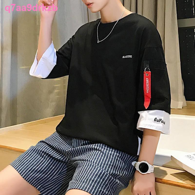 Đỏ ròngthời trangCủa namnet nổi tiếng áo thun tay năm điểm trung nam xu hướng phong cách Hàn Quốc mùa hè quần đầu