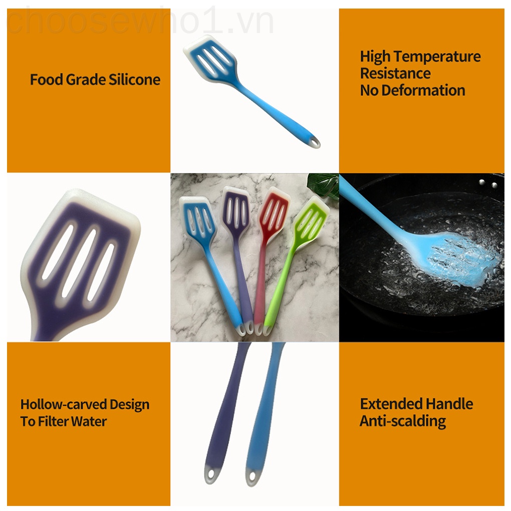Xẻng Lật Thức Ăn Bằng Silicone Chống Dính Có Rãnh Tiện Dụng Cho Nhà Bếp 1