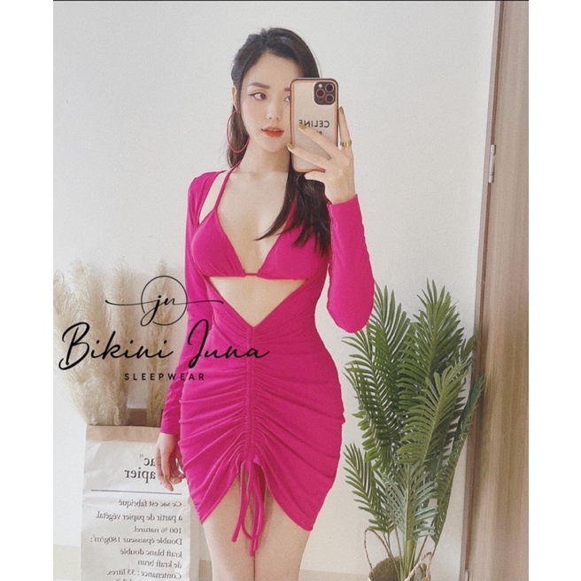 Set bikini 3 mảnh kèm váy rút sang chảnh