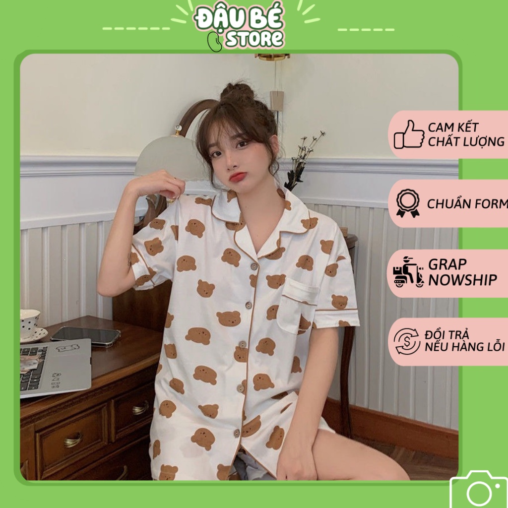 Bộ Ngủ Nữ Gấu Đen Ulzzang Cute Form Rộng - Pijama Bigsize Hè Bộ Mặc Nhà Cộc Tay - Quần Đùi Ngắn Hot Trend - Daube - S004