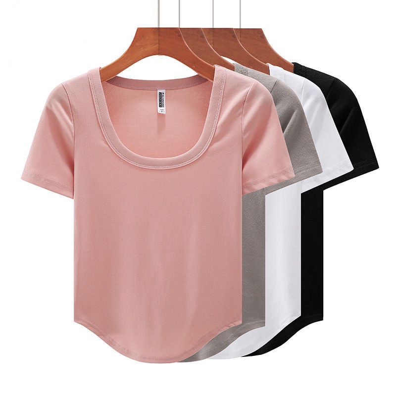 Áo thun JSC ngắn tay ôm dáng phong cách cổ điển Mỹ cho nữ