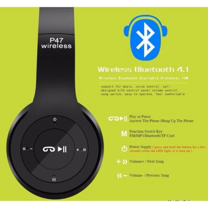 Tai Nghe Không Dây Kết Nối Bluetooth P47 Có Khe Cắm Thẻ Nhớ | BigBuy360 - bigbuy360.vn