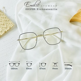 Kính gọng mảnh vuông đa giác to nam nữ dành cho mặt tròn Emilie eyewear chất liệu kim loại phụ kiện thời trang 8899