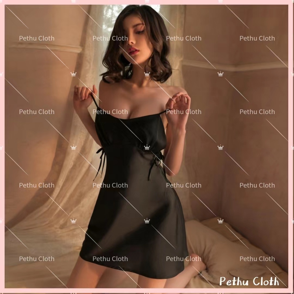 （Q1,HCM）Váy/Đồ ngủ sexyhai dây cổ chữ V phối ren thời trang quyến rũ cho nữ 40-65kg---017