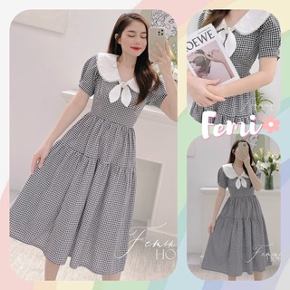 Đầm Caro Cổ Nơ, đầm kẻ, váy kẻ, đầm maxi, đầm tiểu thư diện đi làm, đi chơi.
