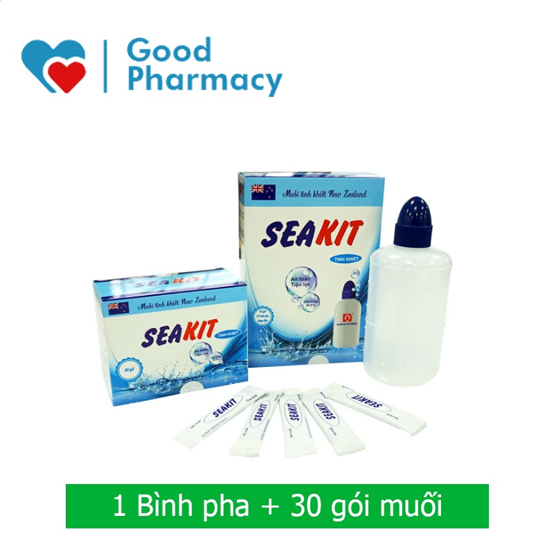 Bộ bình rửa mũi &amp; gói muối pha rửa mũi SeaKit (Muối tinh khiết New Zealand)