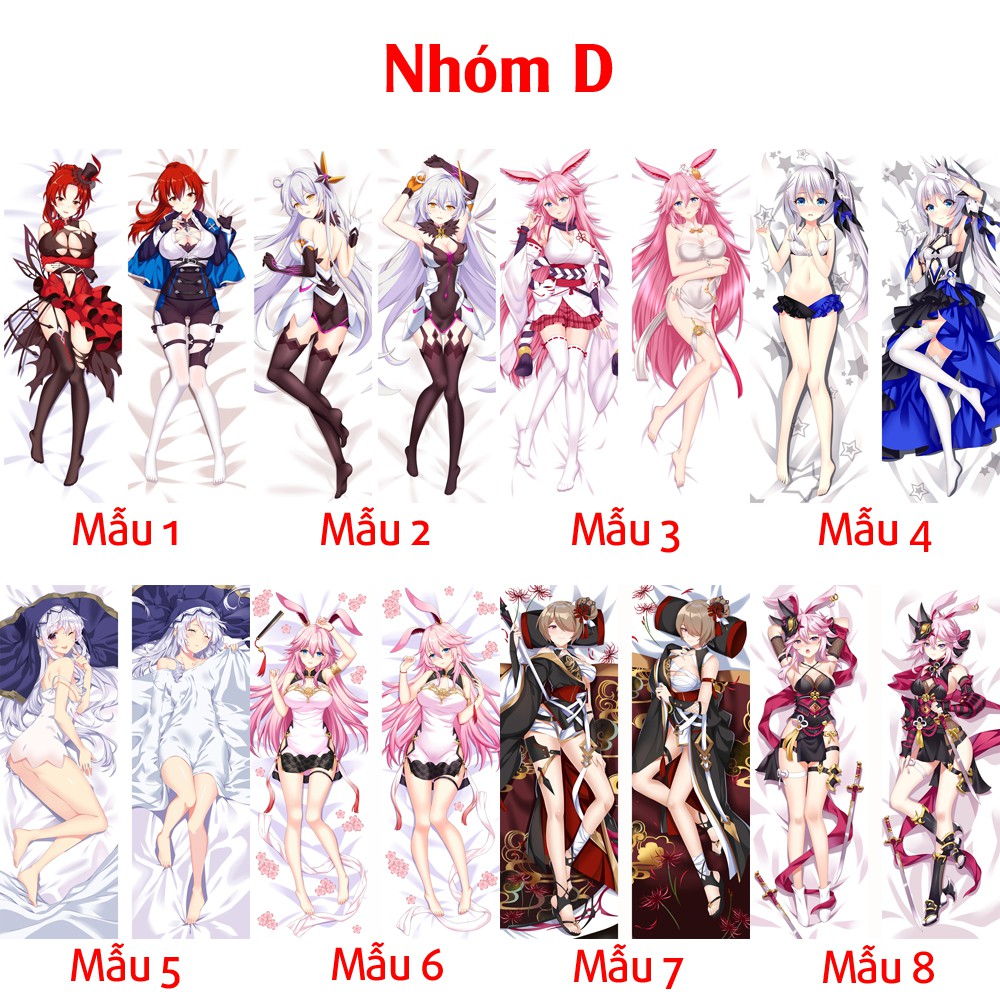 {48 mẫu Dakimakura} Vỏ Gối ôm Anime Honkai Impact + Love Live! siêu to dài 1,5m x 50cm hàng có sẵn đặt theo yêu cầu