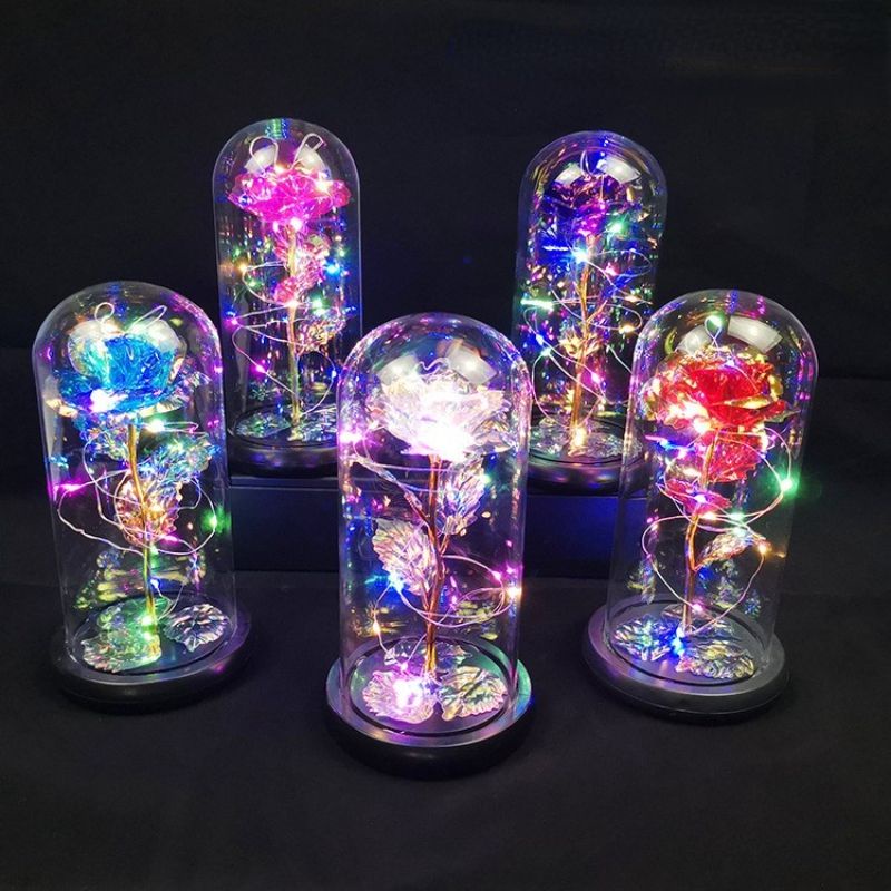 Hoa Hồng Vĩnh Cửu Trong Lồng Kính Có Đèn LED Phát Sáng