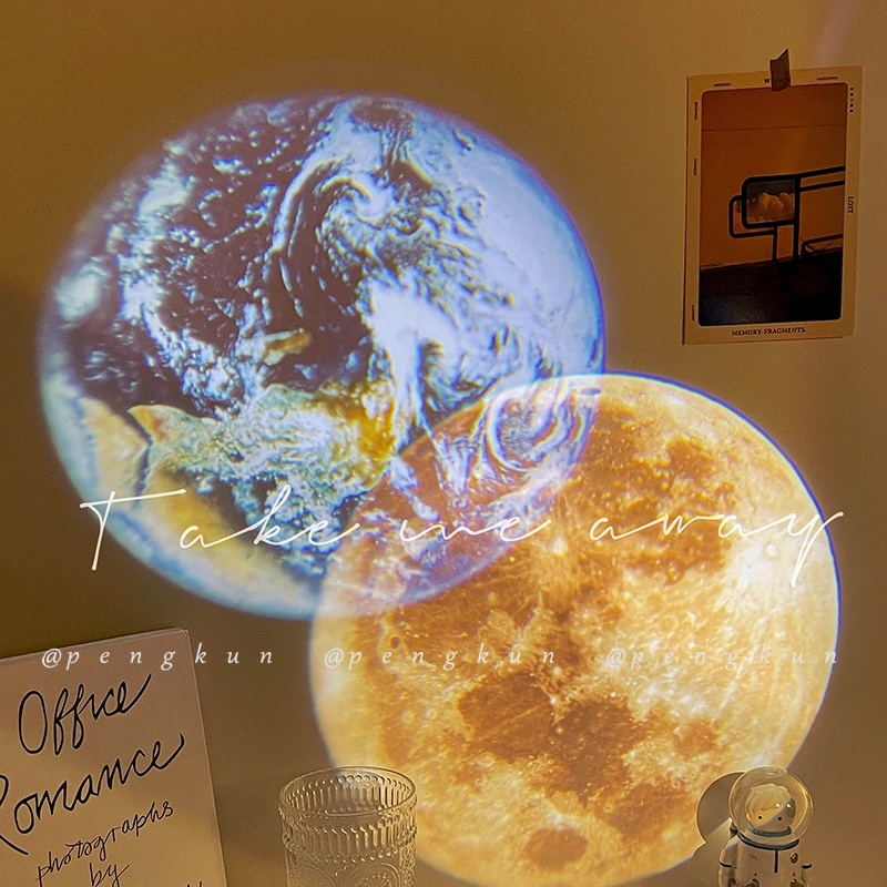 Ins Đèn Ngủ Chiếu Hình Mặt Trăng Trái Đất Hành Tinh Cổng USB Ánh Sáng Ban Đêm Lãng Mạn Ấm Áp Cho Phòng Ngủ Nữ