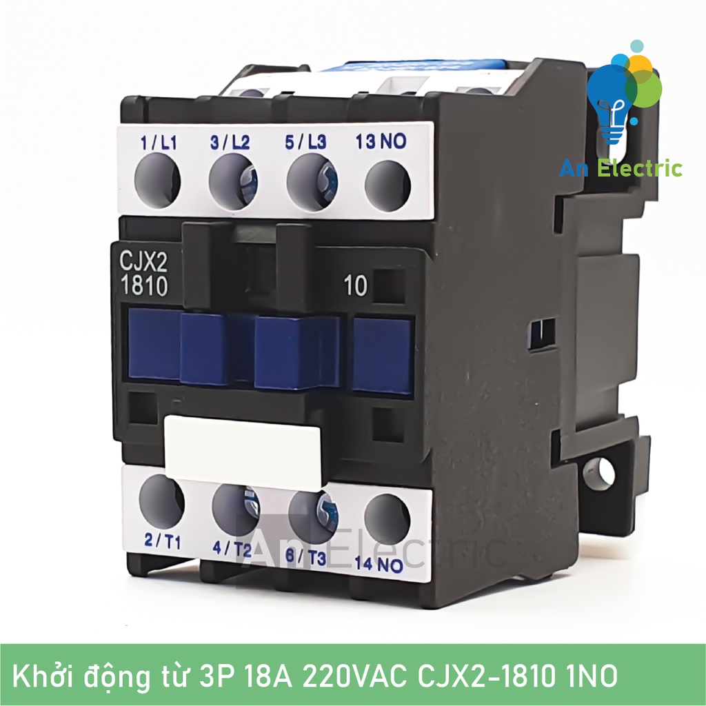 Khởi động từ 3P 18A 220VAC CJX2-1810 1NO AC-3 chuyên dụng điều khiển động cơ, máy bơm nước 1 pha, 3 pha