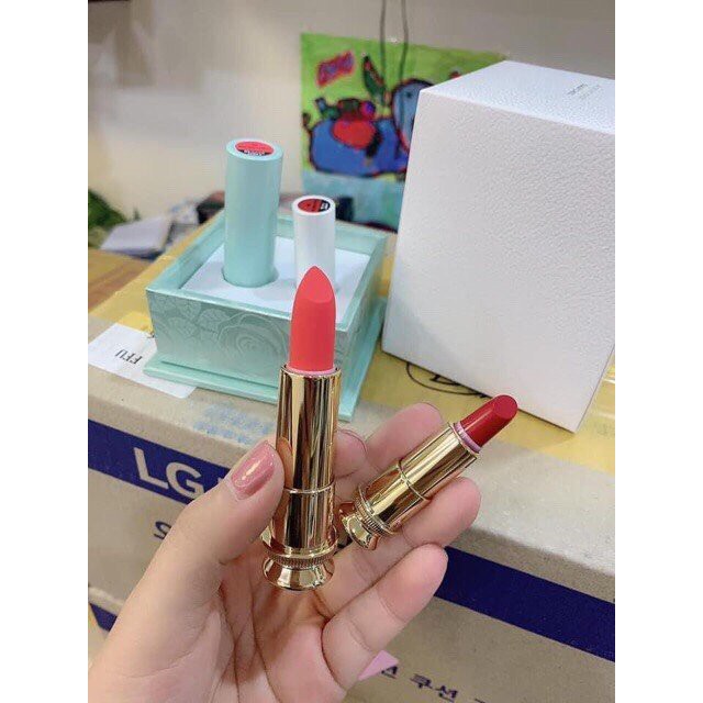 Sét son lì dưỡng ẩm Su:m37 Losec Summa Velvet Lipstick màu hồng cam san hô tặng màu đỏ đậm.