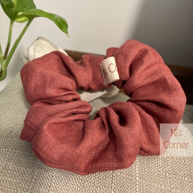 Scrunchie Cột tóc Linen màu Cam Hồng