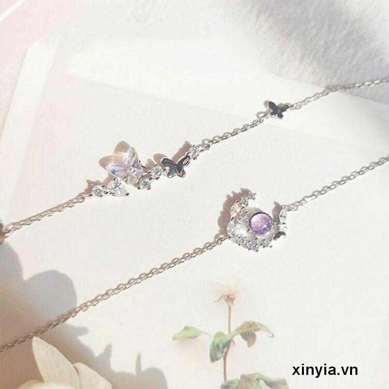 Vòng tay mặt hình bươm bướm/ mặt trăng đính đá lấp lánh phong cách Hàn Quốc dành cho nữ