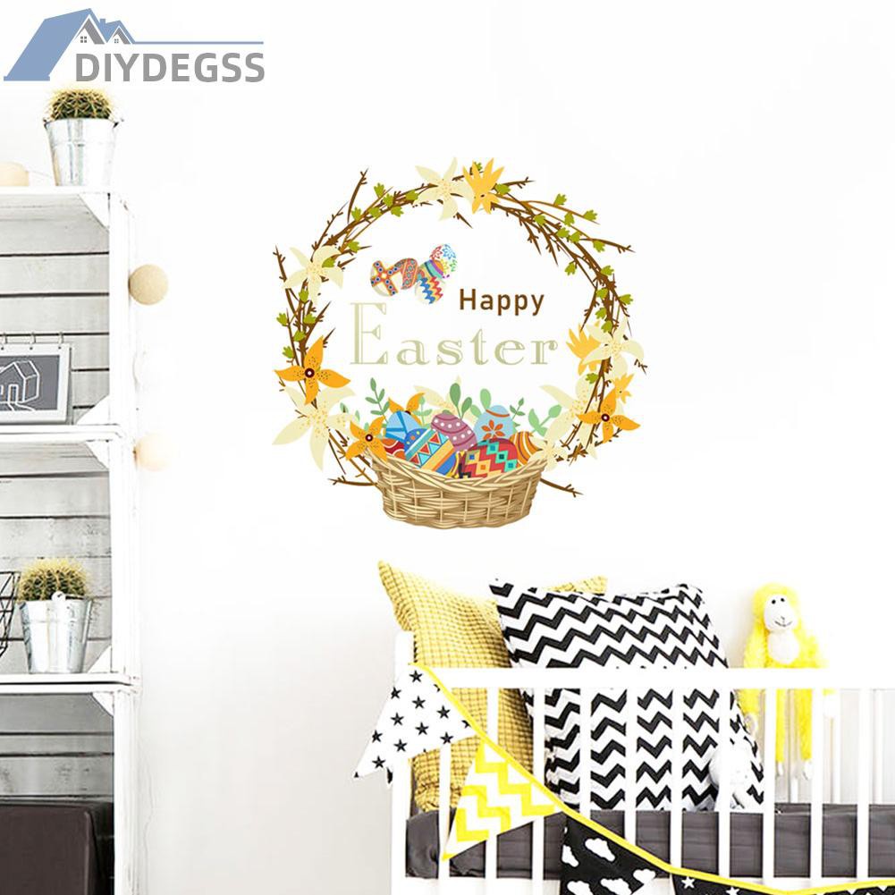 Diydegss2 Easter Wreath Egg Wall Sticker Cartoon Self Adhesive Glass Sticker Decal