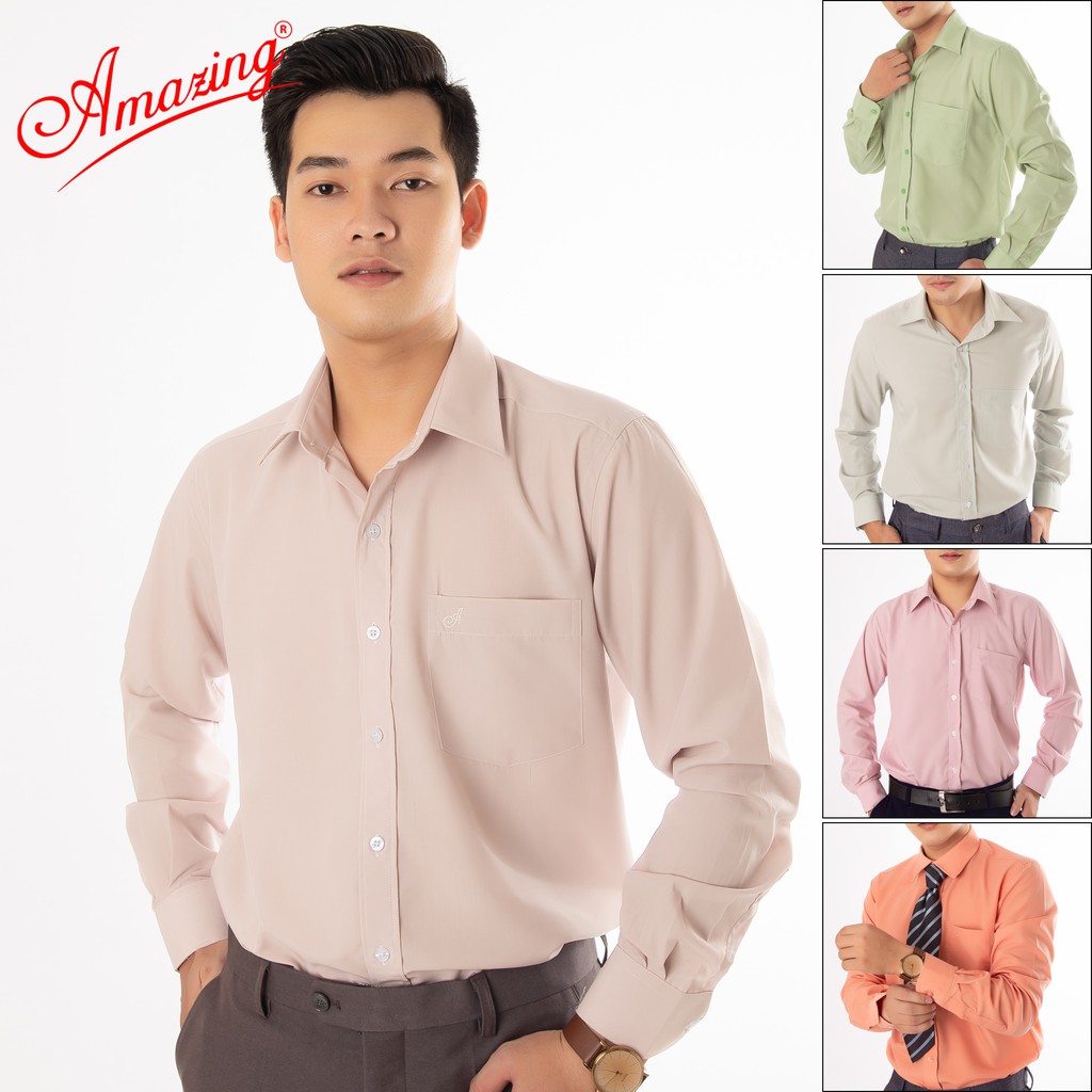 Áo sơ mi nam nhiều màu, chất vải KT silk mềm mát, somi dài tay, vạt bầu, thanh lịch, hiệu Amazing