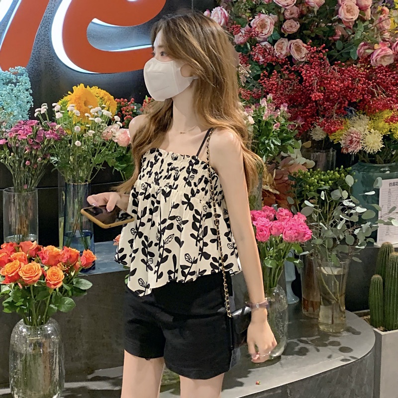 Áo Hai Dây In Hoa Phong Cách Ngọt Ngào Quyến Rũ Cho Nữ