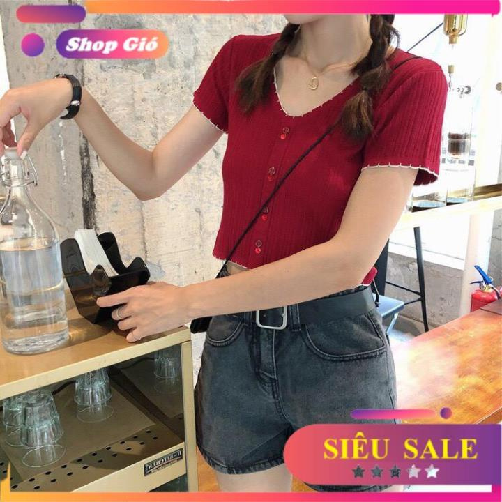 [SALE SOCK] áo thun dệt kim ngắn tay cổ V khuyu đôi 0110 mẫu thiết kế mới hot nhất năm