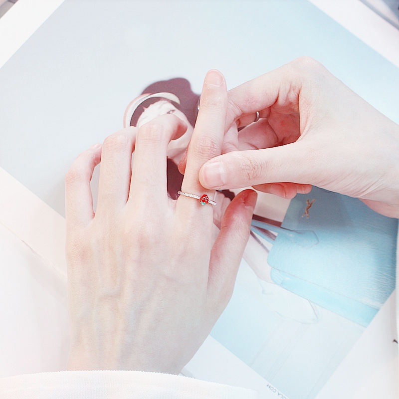 Nhẫn hở Ahellogirl họa tiết quả dâu/ cherry dễ thương phong cách Hàn Quốc sang trọng cho nữ
