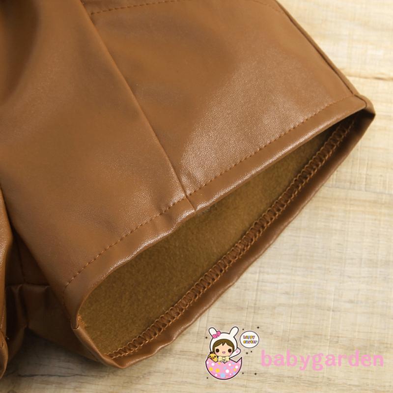 BABYGARDEN-2-7years Baby Girls 2 Pcs Solid Color Outfits, Cropped Fluffy Fur Camisole + Belted Leather Shorts Set