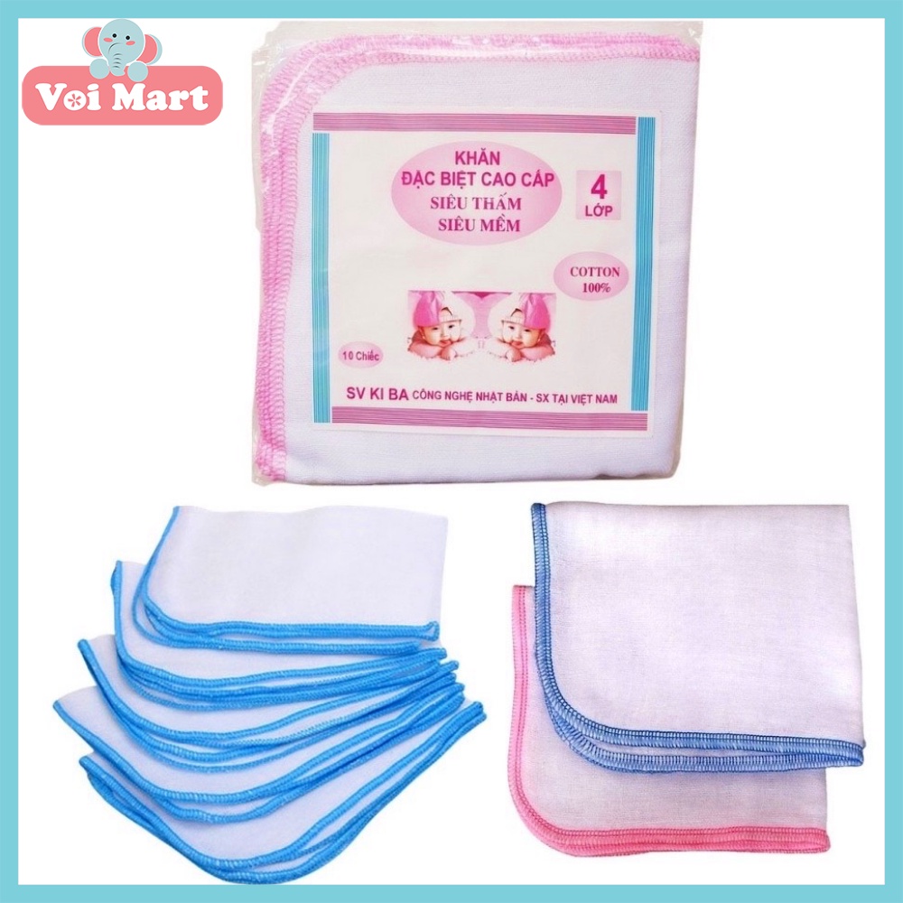 Set 10 Khăn Xô Sữa Cao Cấp Kiba Mềm Mịn Siêu Thấm Cho Bé, Khăn Sữa 2 Lớp, 3 Lớp, 4 Lớp