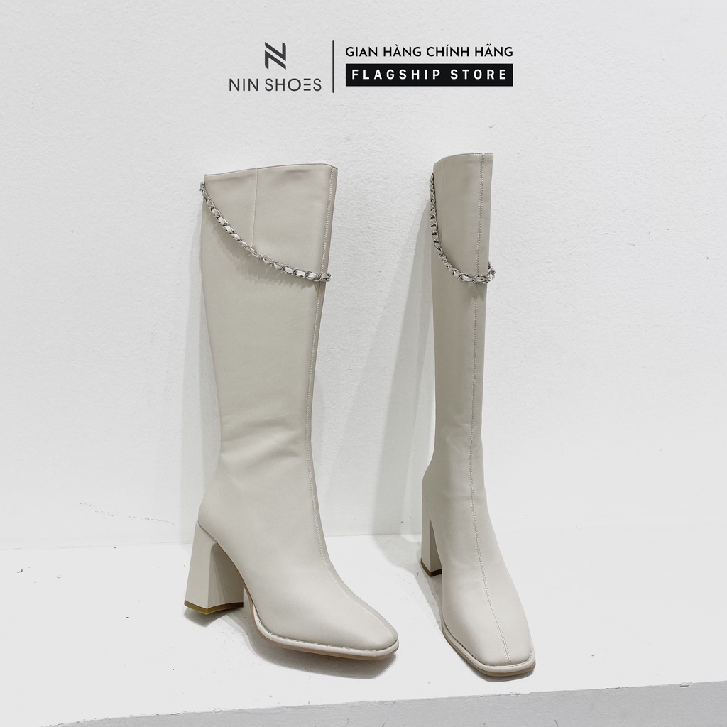 Giày Boot đùi nữ 9p QCCC xích cổ kéo khóa sau da si Ninshoes | BigBuy360 - bigbuy360.vn