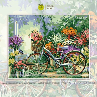 Tranh số hóa tự tô màu Madoca có khung 40x50cm xe đạp và sắc hoa T2003