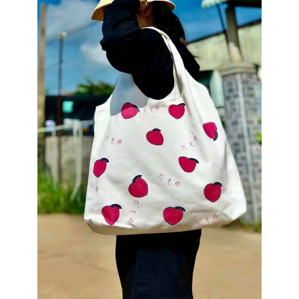 (Freeship từ 50k)MODI - Túi tote quay lớn in hình nhiều đào MD301