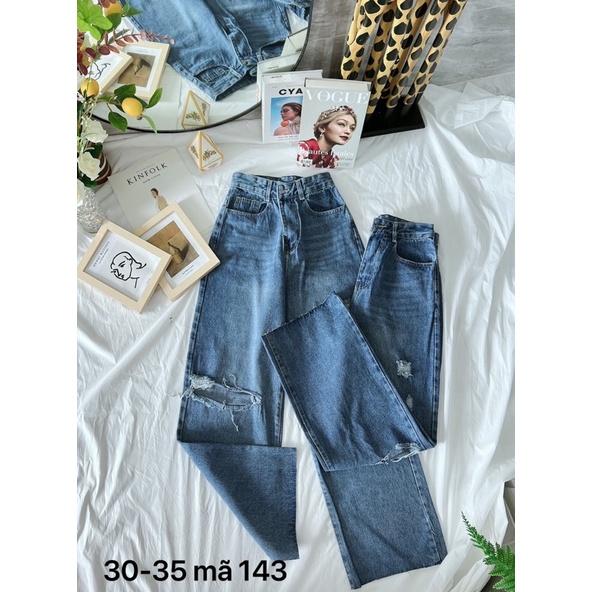 Quần Baggy Jean Nữ Bigsize Lưng Cao Ống Suông Rách Kiểu Phong Cách Năng Động Cá Tính Ms143 MonJeanShop