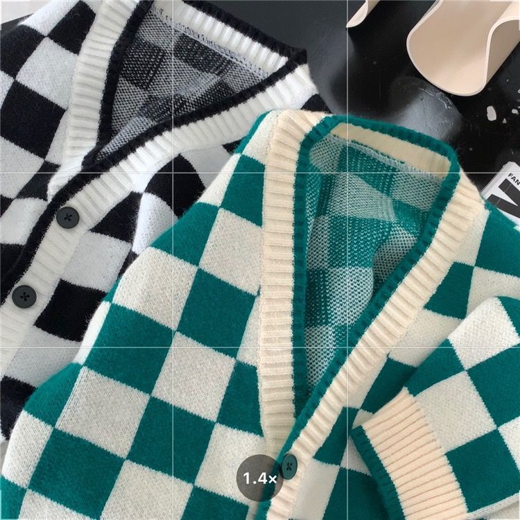 Áo Khoác Cardigan Dệt Kim Họa Tiết Sọc Caro Thời Trang Xuân Thu Cho Nữ