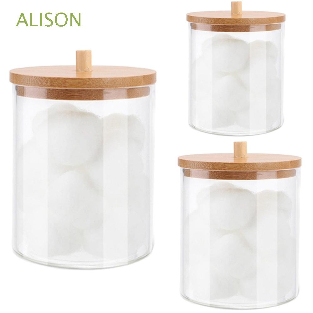 Hũ acrylic đựng bông gòn/tăm bông/dụng cụ trang điểm/trang sức có nắp đậy bằng tre đa năng cho phòng tắm