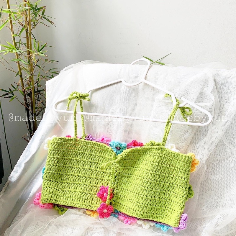 ÁO 2 DÂY THÊU HOA LEN HANDMADE