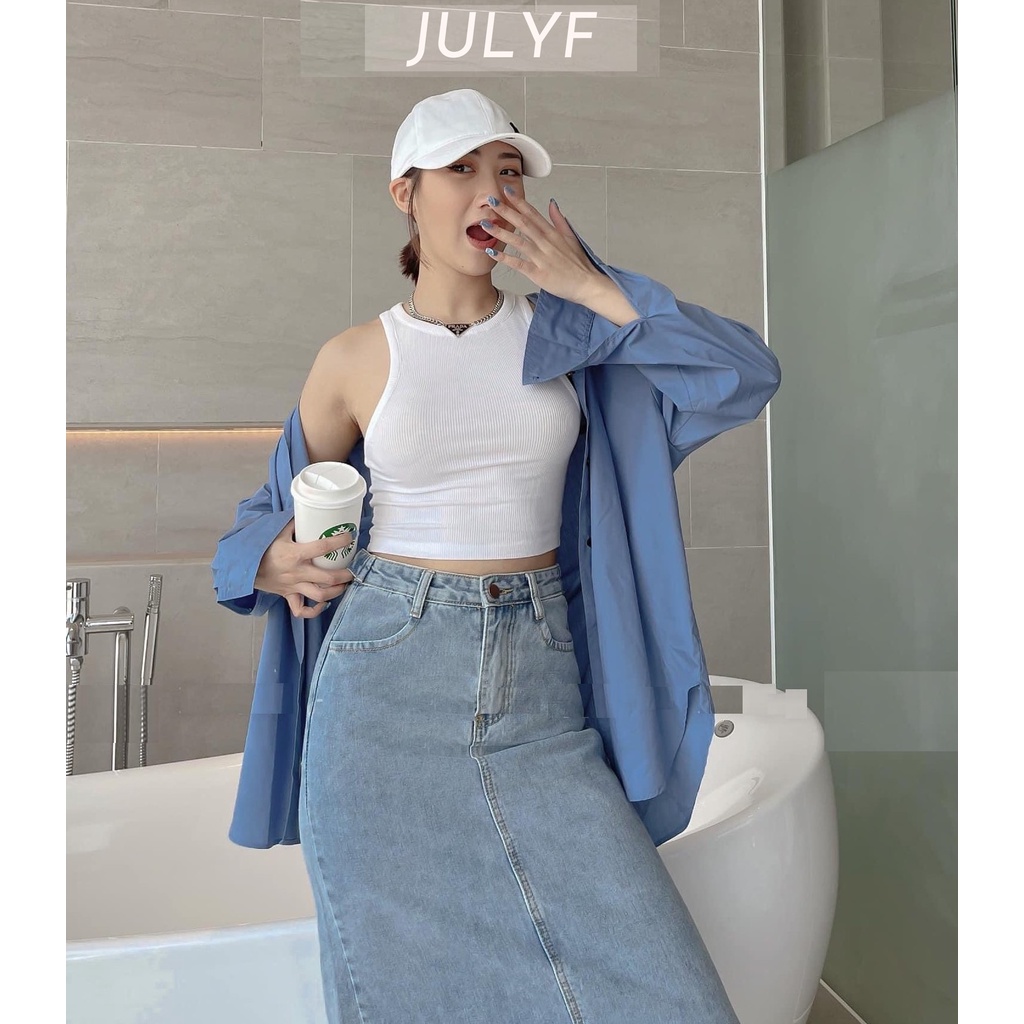Áo ba lỗ nữ body dáng ôm thể thao JULYF - Croptop thun 3 màu đen trắng be phong cách retro hàn quốc ulzzang