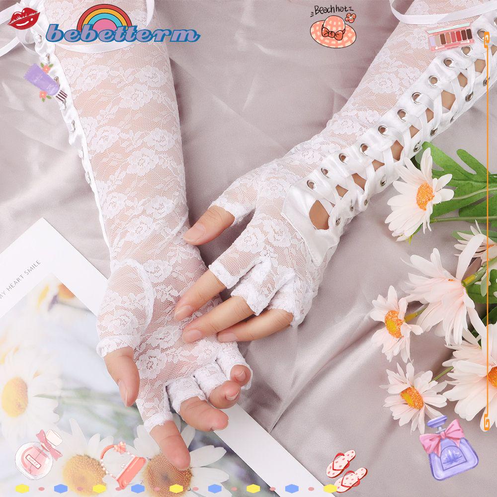 1 Đôi Găng Tay Hở Ngón Bằng Lụa Phối Dây Ruy Băng Dài Phong Cách Gothic Thời Trang Cho Nữ Đi Câu Lạc Bộ Đêm