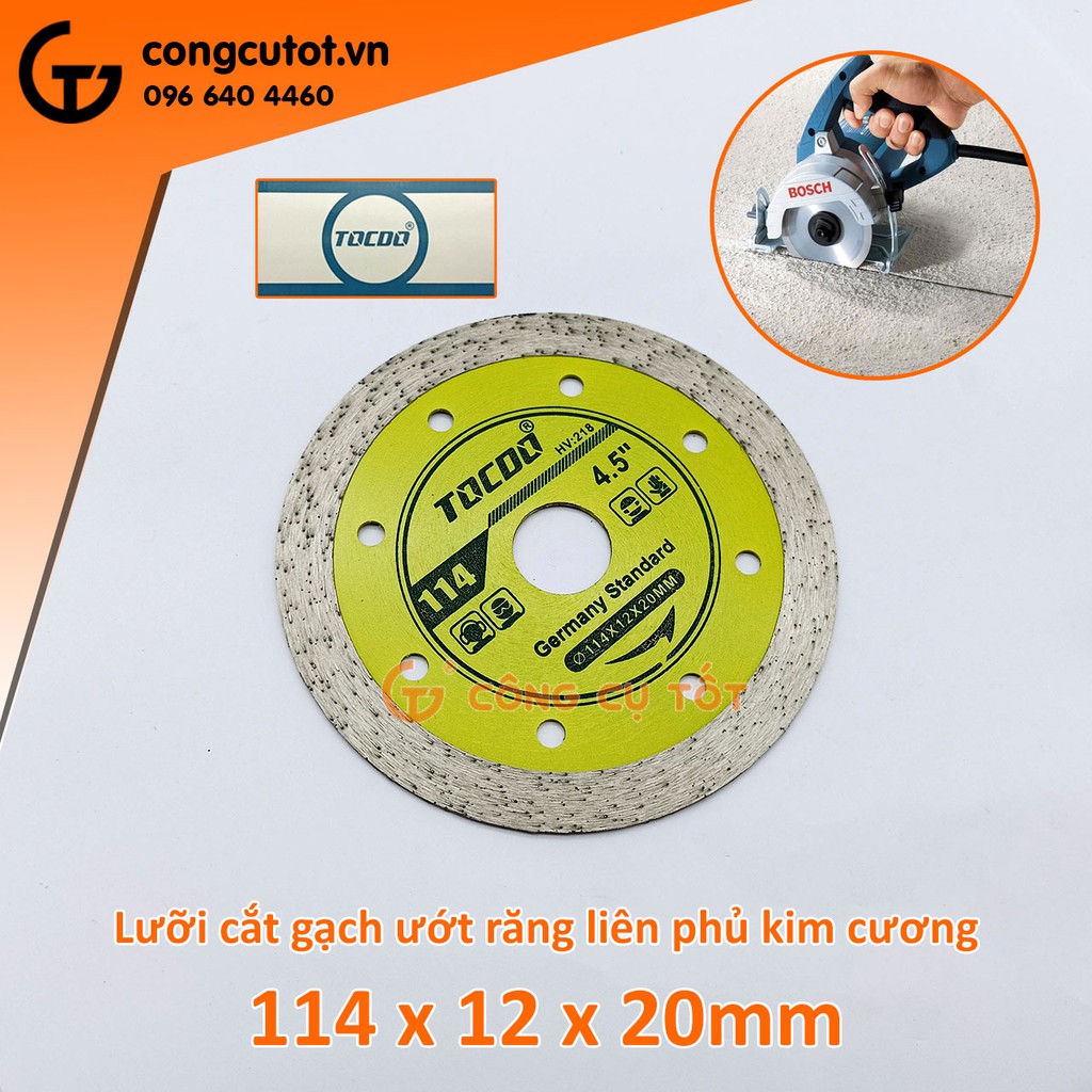 Lưỡi cắt gạch 114x12x20mm phủ kim cương tiêu chuẩn Đức TOCDO vàng