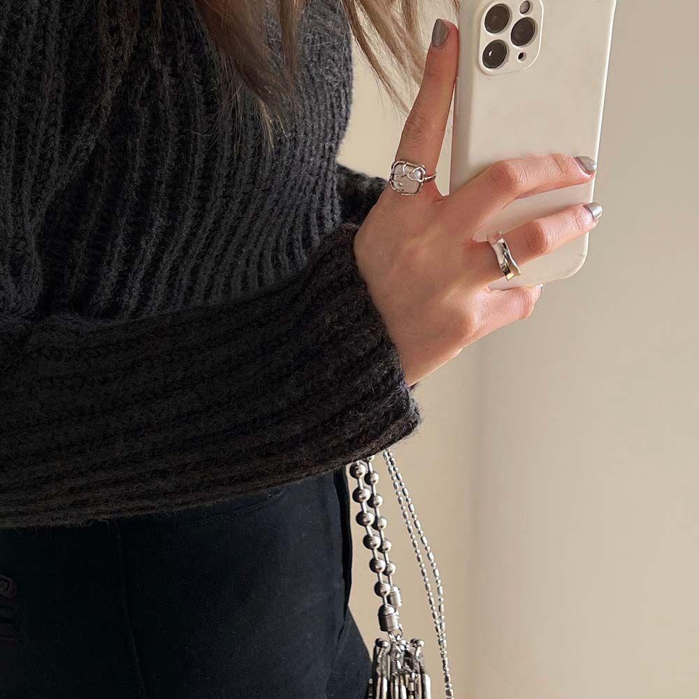 Nhẫn Thiết Kế Không Đồng Đều Sáng Tạo Cá Tính Cho Nữ|Nhẫn Hở Họa Tiết Hình Học Có Thể Điều Chỉnh Kích Cỡ