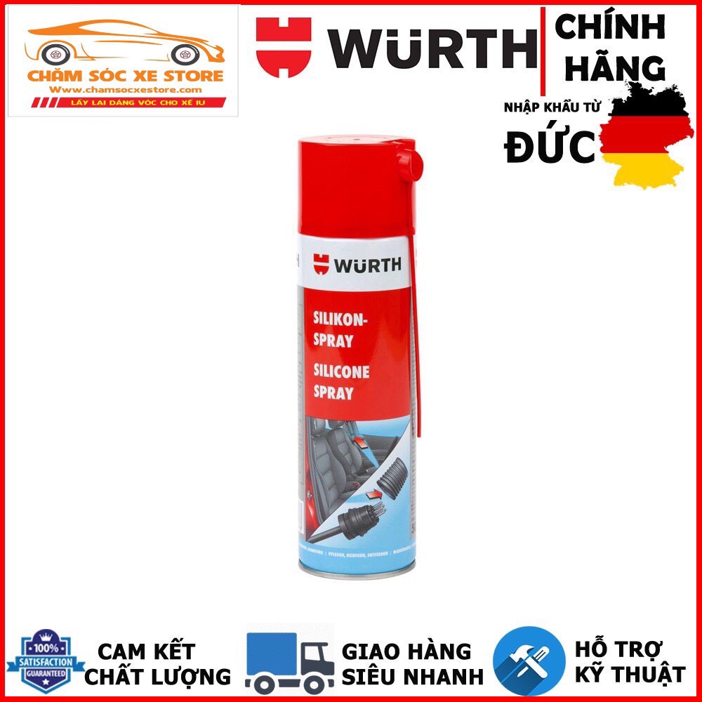 Chai xịt dầu silicone bôi trơn, phục hồi nhựa, cao su, bảo vệ mạch điện Wurth Silicone Spray 500ml chamsocxestore