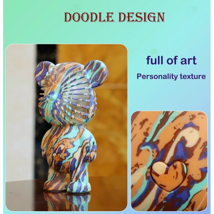 Quạt mini cầm tay để bàn sạc USB hình gấu nhiều màu sắc có đèn nhấp nháy