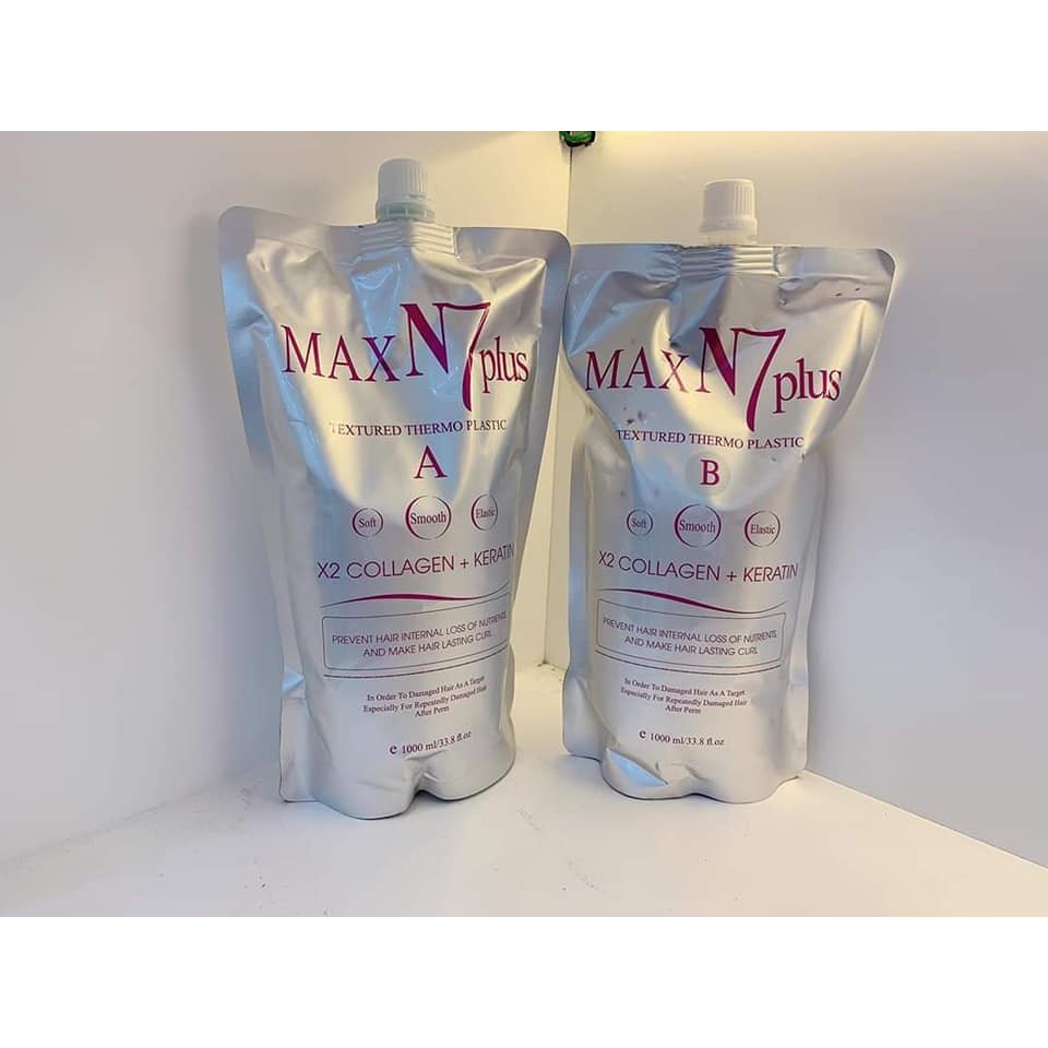 Thuốc Uốn Tóc Xoăn Nóng Max N7 Plus X2 Collagen Keratin Dưỡng Siêu Sóng 1000ml (1 túi A)