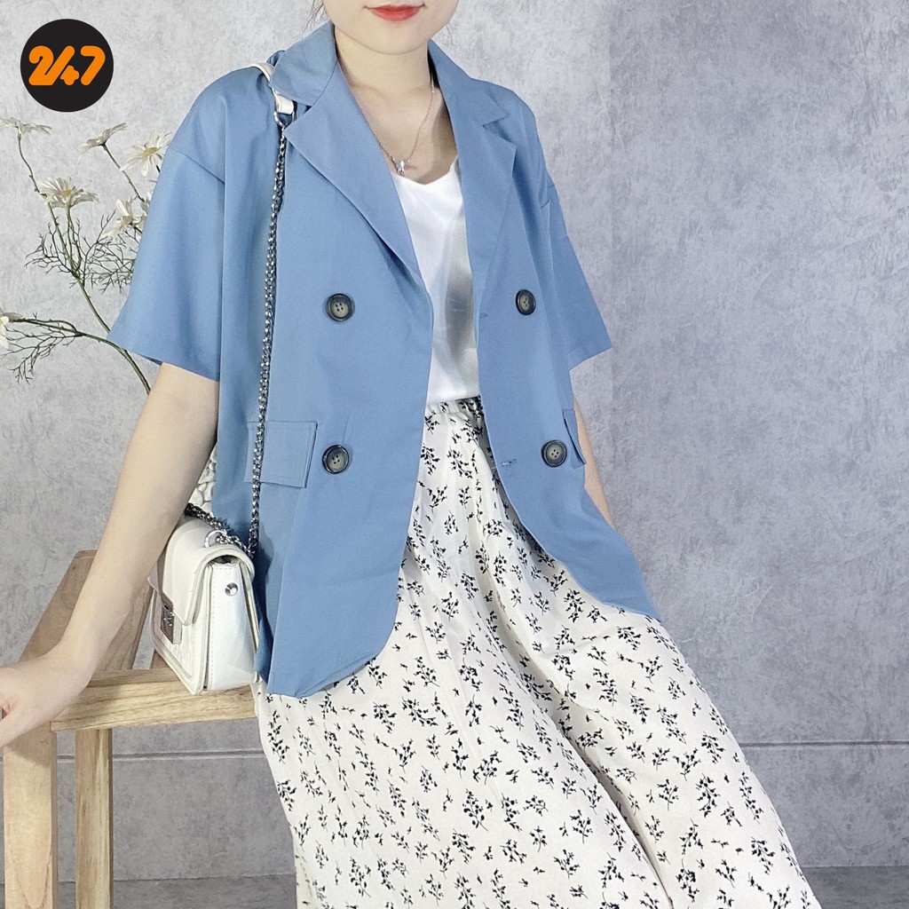 Áo khoác blazer nữ hàn quốc màu xanh tây vintage kèm video ảnh thật | BigBuy360 - bigbuy360.vn