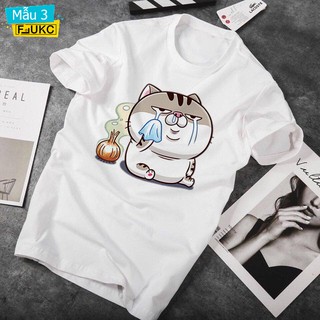 Áo Thun Trắng Siêu Dễ Thương Với Hình Sticker Mèo Ú Ami F625L10