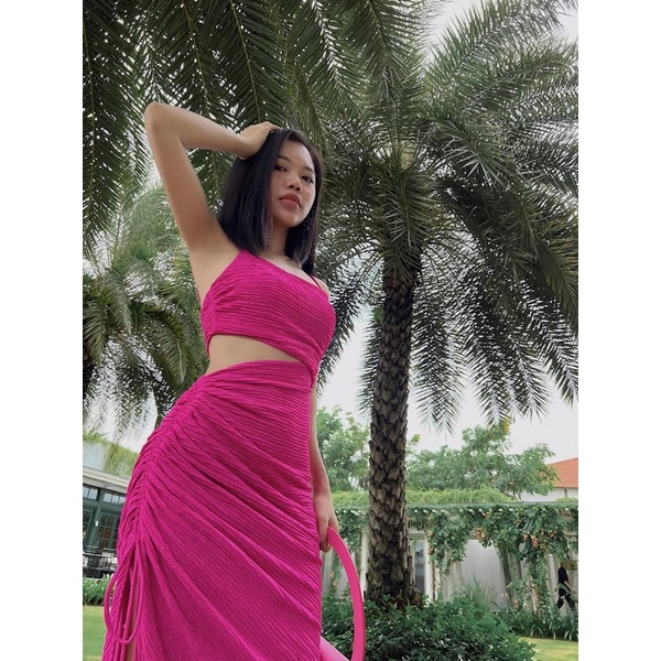 Đầm maxi 2 dây khoéc eo
