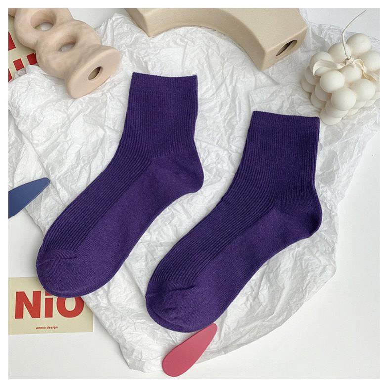 Tất Trơn 5 Sắc Thái Tím Tất Nữ Cổ Cao Nhật Bản Cao Cấp Cotton Màu Tím Trơn Tất Nữ Trơn Hàn Quốc Cổ Cao Ulzzang