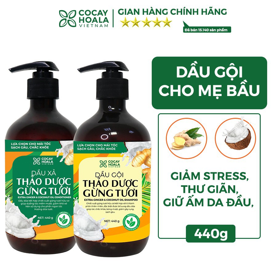 Dầu gội thảo dược gừng dừa hữu cơ Cocayhoala dành cho mẹ bầu thiên nhiên an toàn lành tính dung tích 440g/chai