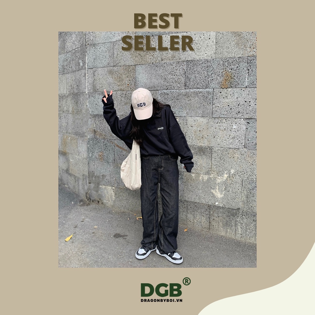 Áo tay dài local brand - Sweater nữ nam có cổ logo Dragonbyboi Đen nỉ bông cao cấp