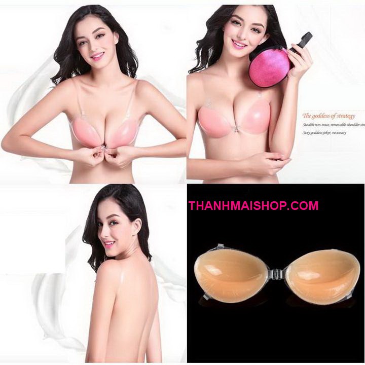 Áo lót silicon dán ngực BRA002 Free Bra 2in1 độn ngực dày 20mm kèm dây đeo