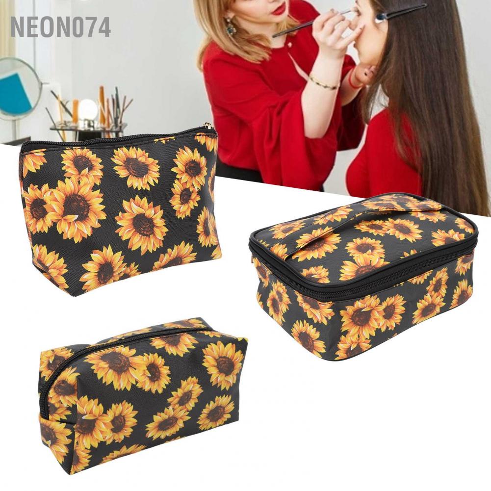[Hàng mới về] 3 cái túi trang điểm hình hoa hướng dương chống thấm nước có dây kéo tiện dụng