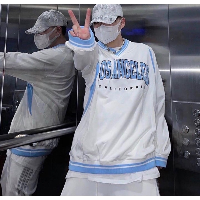 Áo Nỉ Sweater Cổ Tim LOSANGELES Chất Nỉ Đẹp Bo Cổ Form Rộng Unisex Nam Nữ