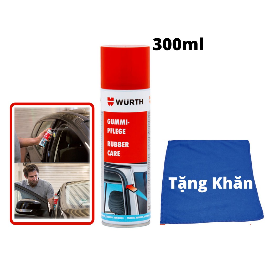 Chai Xịt Bảo Dưỡng Ron Cao Su Chống Mài Mòn Wurth Rubber Care 300ml Tặng Khăn