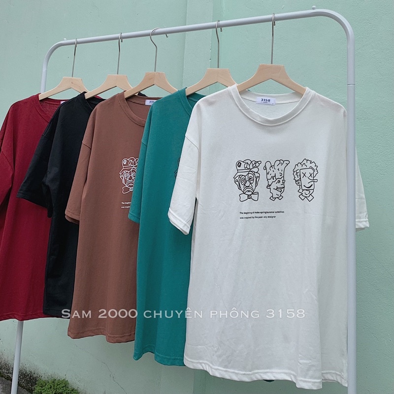 Áo phông 3158 freesize in hình 5 màu [ ảnh và video shop chụp ]